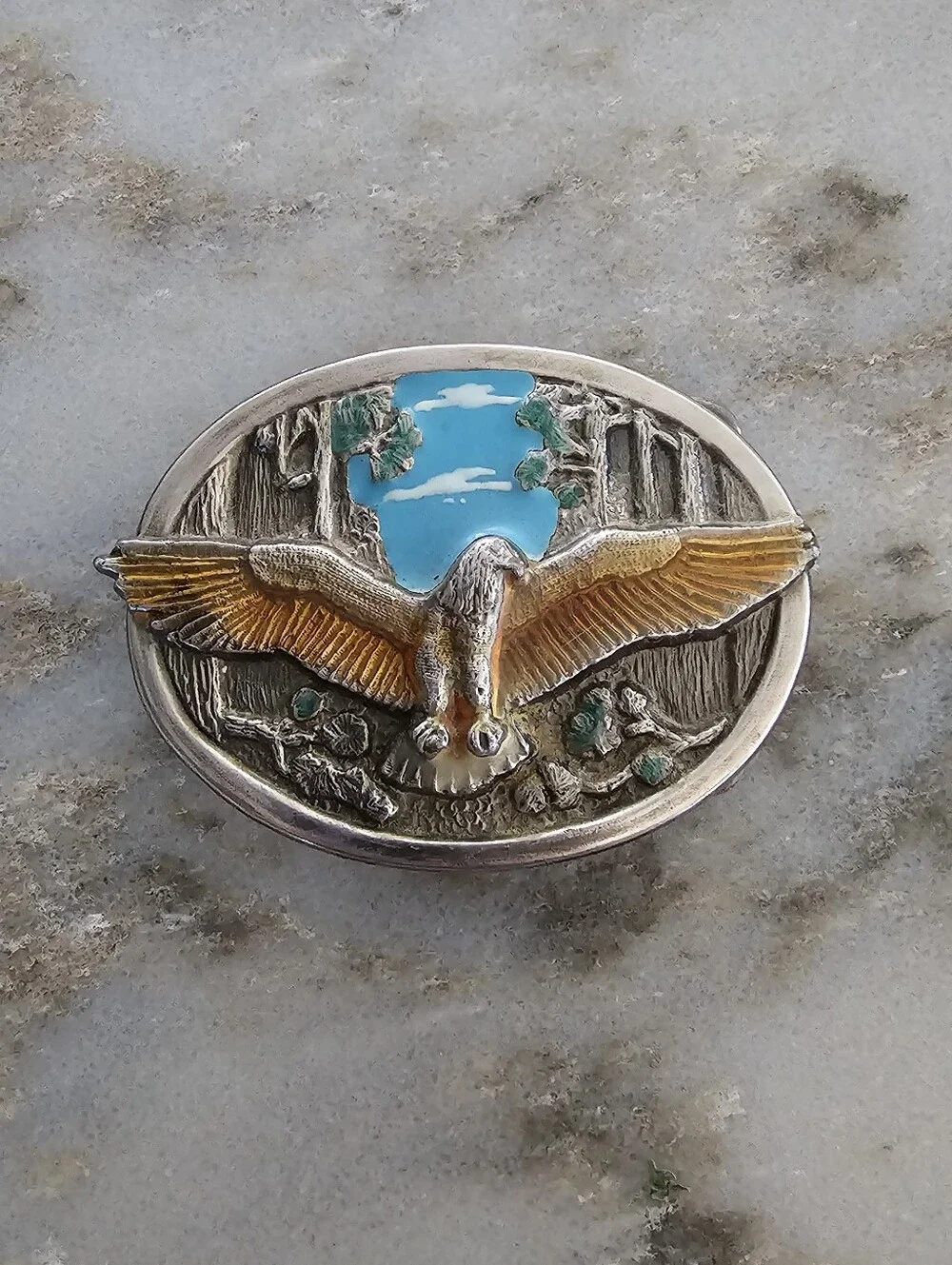 Vintage 1981 The Flying Eagle Belt Buckle Chad Mfg Corp No 7011 Aurora CO Wester